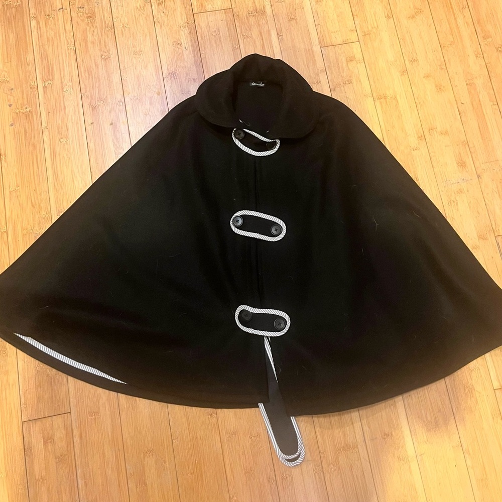 Steven Alan cloak black wool with toggle buttons | size medium large cape